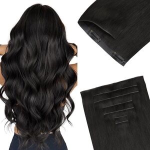 Goo Goo Natural Black Remy Human Hair Seamless 16” Clip In Hair Extensions